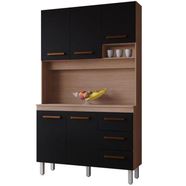 Imagem de Kit De Cozinha 5 Portas 3 Gavetas Com Nicho Vitorina Savana / Preto