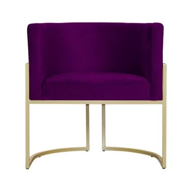 Imagem de Poltrona Decorativa Dourada Base De Metalon 7decormoveis Veludo Roxo