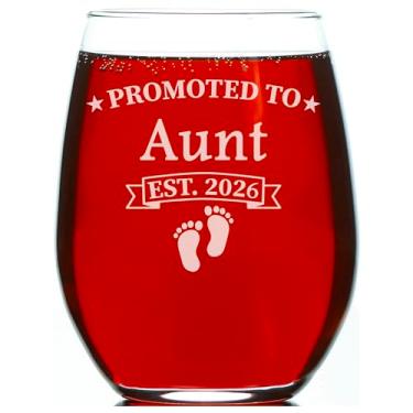 Imagem de CARVELITA Promoted To Aunt Est 2024, taça de vinho sem haste de 445 ml, anúncio de gravidez de tia, nova tia, tia nova, presente de tia da sobrinha, sobrinho, para tias em breve