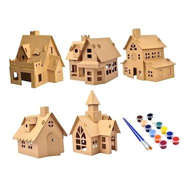 Imagem de Yardwe 5Sets Christmas DIY Cottage House Kit for Cardboard Gingerbread Houses with Colors Paint Brushes Creative Decoration for Holiday Fun and Learning