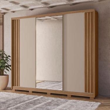 Imagem de Guarda Roupa Casal Arizona Espelho 3 Portas De Correr Carvalho Fendi Moval