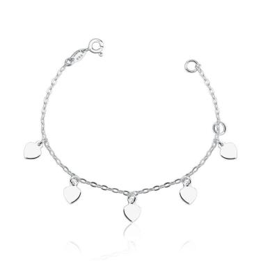 Imagem de Pulseira Infantil Coraçõezinhos Prata 925