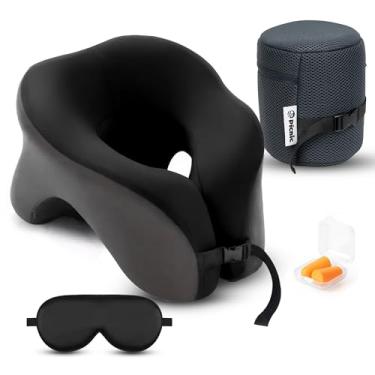 Imagem de Picnic Almofada de pescoço para viagens | Almofada de viagem 100% pura de espuma viscoelástica para aviões, carro e escritório | Suporte ergonômico com fecho ajustável, máscara para os olhos e bolsa
