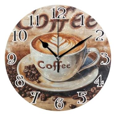 Imagem de ALAZA Relógio de parede com xícara de café, operado por bateria, relógio de cozinha, 24 cm, relógio de banheiro, sem tique-taque, redondo, decorativo, relógio de mesa, quarto, sala de estar, decoração