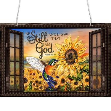 Imagem de C'eitura Kit de pintura de letras de diamante 5D, apanhadores de sol redondos de janela de diamante de um lado, decoração de pingente de alfabeto DIY com efeitos de pedras brilhantes para casa e