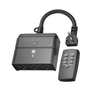 Imagem de (Countdown Photocell Remote-New) - BN-LINK Outdoor 24-Hour Water Resistant Photoelectric Countdown Timer Photocell Light Sensor (2, 4, 6 or 8 Hours Countdown Mode) 3 Grounded Outlets Remote Control (30m Range) for Home and Garden