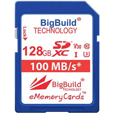 Imagem de BigBuild Technology Cartão de memória 128GB U3 SDXC para câmera Olympus OM System OM-1 Mark II, OM-3, OM-5 II