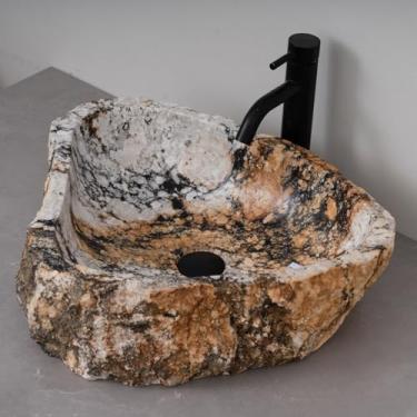 Imagem de MIDUSO Pia de embarcação de pedra irregular 100% feita à mão; pia de pedra real; pia de embarcação exclusiva; acima do balcão; pia de rocha de rio; banheiros rústicos de pias; Irre RiverStone 274