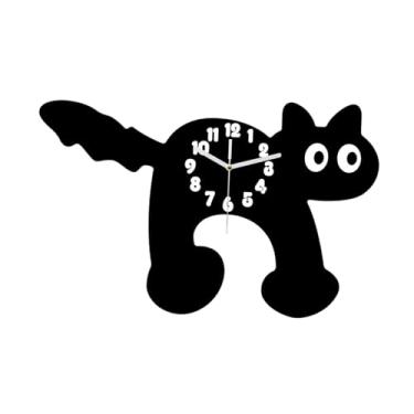 Imagem de Ｂｅｓｇａ Relógio de parede de desenho animado, relógio de parede decorativo moderno e criativo com gato, silencioso, para ambientes internos, jardim de, Preto