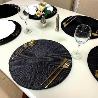 Imagem de Kit 2/4/8 Jogo Redondo Jantar para Mesa Posta, Descanso de Prato Elegante(Preto,4 uni)