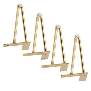 Imagem de Conjunto de 4 pernas de mesa de móveis resistentes com grampo de cabelo, pés de sofá de móveis de metal, pernas de móveis DIY, para armários de TV, sofá, guarda-roupa, mesa de cabeceira (cor: ouro