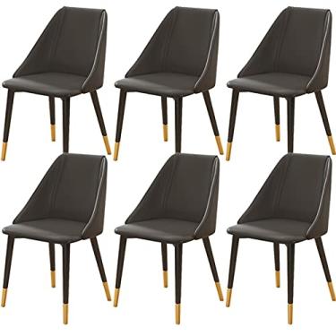 Imagem de Conjunto de 6 cadeiras modernas de couro PU à prova d'água para sala de estar com pernas e encostos de metal