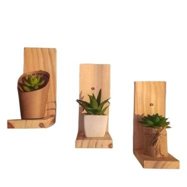 Imagem de Kit 3 Suportes Prateleiras de Parede Nicho em L para Decoração(Natural)