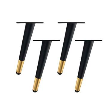 Imagem de ZJYWMM 4 pés de móveis mesa de ferro pernas de metal preto + ouro para móveis pernas de móveis tubo de cone oblíquo com parafuso pernas de mesa acessórios de substituição, pernas de sofá, pernas de