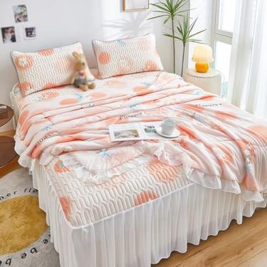 Imagem de Conjunto de 3 peças de colcha de verão king size novo verão estilo princesa conjunto de saia de cama acolchoada de látex, lavável na máquina, conjunto de colcha de verão com 4 peças (J, 180 x 200 cm