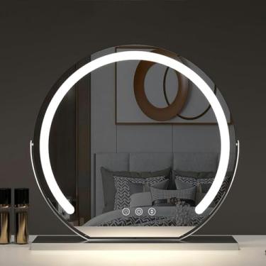 Imagem de FYLFANYAN Penteadeira espelhada, espelho de barbear independente com tampa de mesa, espelho giratório de 360 ° com luzes, espelho de enchimento com luz, espelho de maquiagem circular para sala ~/