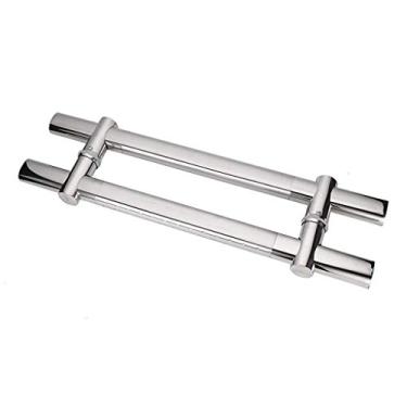 Imagem de Maçaneta de porta de aço inoxidável de tubo plano para porta deslizante adequada para porta de vidro/porta de madeira/porta de celeiro Distância do furo ajustável 5 tamanhos (prata 60 * 40 cm)