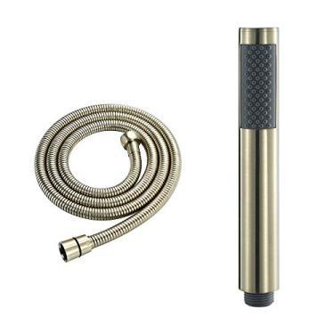 Imagem de Chuveiro de mão escovado dourado, chuveiro de mão de alta pressão com mangueira de aço inoxidável, cabeça de chuveiro montada na parede, acessórios de chuveiro