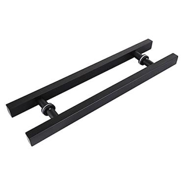 Imagem de Maçaneta de porta quadrada de aço inoxidável grosso de aço inoxidável com tinta preta maçaneta de porta de vidro de escritório maçaneta de porta emoldurada maçaneta de porta deslizante maçaneta de