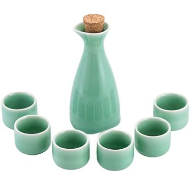 Imagem de GAORUIFENG Conjunto de saquê Conjunto de copos de saquê design tradicional pintado à mão porcelana cerâmica copos artesanais copos de vinho textura de esmalte branco copos de cerâmica adequados para