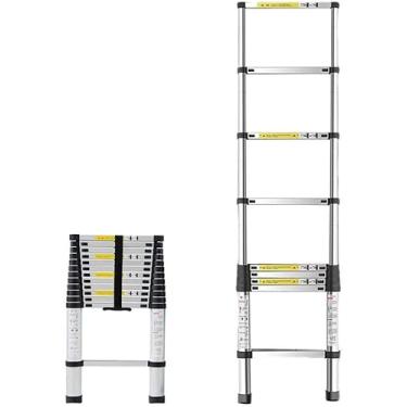 Imagem de OKUOKA Escadas, escada telescópica para casa, escada dobrável portátil, escada de extensão multiuso para uso doméstico no telhado do sótão, carga máxima 150 kg/0 m/6,56 pés