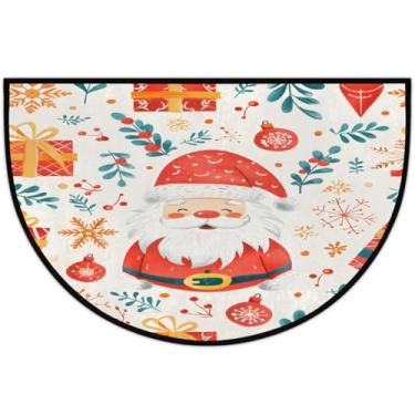 Imagem de Tapete de porta meio redondo fofo decorado com Papai Noel, antiderrapante, absorvente, semicírculo, tapetes laváveis, meia lua, para interior, pátio, cozinha, banheiro, entrada, lareira, decoração de