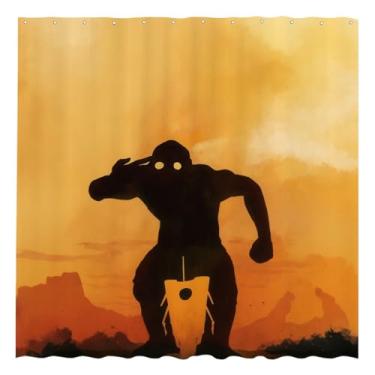 Imagem de Funnytree Cortina de chuveiro gigante do deserto 182 x 182 cm, silhueta robótica, decoração de banheiro, tecido impermeável, durável, fácil de cuidar, lavável (ganchos não incluídos)