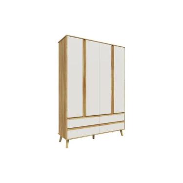 Imagem de Guarda Roupa Infantil C/ 4 Portas E 4 Gavetas Théo Off White/amendoa - Peroba