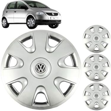 Imagem de Jogo 4 Calotas Aro 15 Vw Fox City 2003 a 2009 Com Adesivo Logo Vw Resinado Grid GR066AR