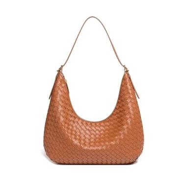 Imagem de Bolsa feminina de tecido – Bolsa de ombro grande de couro vegano premium, perfeita para trabalho, viagens e uso diário, Tecido 1 - marrom, Large