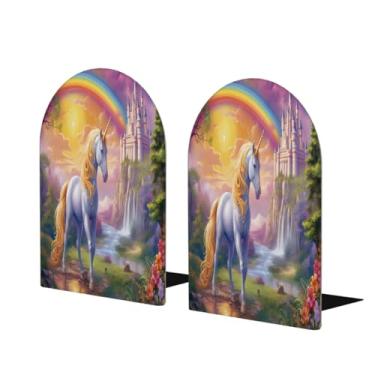 Imagem de Suporte de livro decorativo de madeira grande de unicórnio animal castelo arco-íris suporte de livro antiderrapante resistente para mesa de escritório em casa biblioteca de estudo escolar divisórias