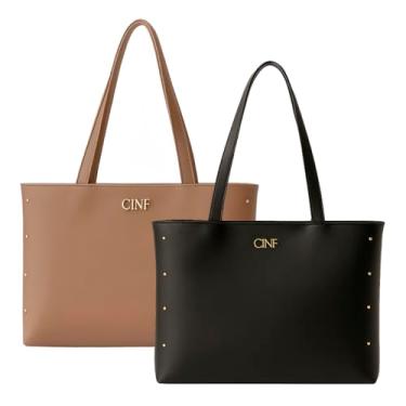 Imagem de Bolsa Sacola Feminina Grande De Ombro Kit 2 Peças (Preta-Amêndoa)