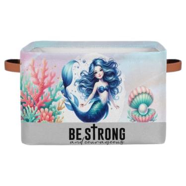 Imagem de Cestos de armazenamento pequenos, sereia bonita e fofa, com alças, caixas de armazenamento de brinquedos infantis, organizador de cubo de tecido, cesto organizador para berçário, sala de estar, quarto