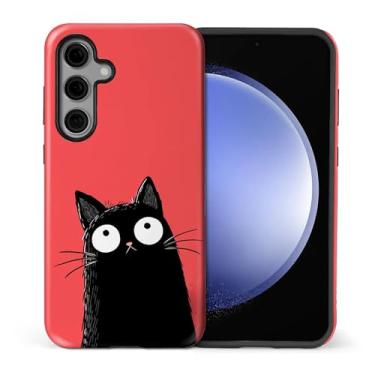 Imagem de WANKBLC Capa fosca compatível com Samsung Galaxy S25 FE para meninas e meninos, design de corpo inteiro, silicone macio, proteção contra arranhões, estampa maluca gato preto bonito olhando para cima