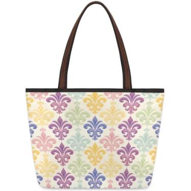 Imagem de Sacola grande feminina étnica colorida Paisley para trabalho com zíper, reutilizável, bolsa de mão, casual, para viagem, trabalho, férias, praia, compras, academia, presentes