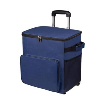 Imagem de menolana Bolsa térmica com rodas, carrinho macio e estável, com rodas e alça isolada para compras no pátio, viagens praia, Azul-marinho
