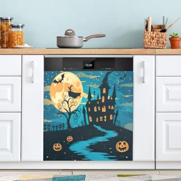 Imagem de ATTX Capa de ímã de lava-louças com elementos de Halloween, 58,4 cm C x 66 cm A, decoração da capa da máquina de lavar louça, decalques de armário doméstico e eletrodomésticos adesivos #127