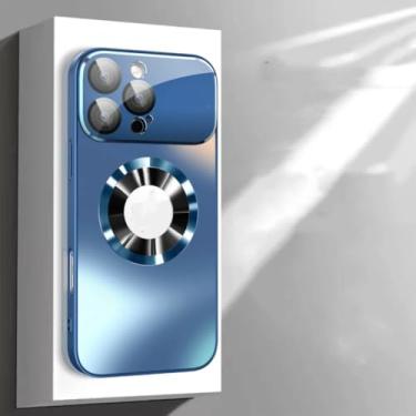 Imagem de Capa fosca metálica de titânio para iPhone 17 Air 16 15 14 Plus 13 12 11 17 Pro Max com lente de vidro protetora para a câmera (para iPhone 16 Pro/Azul)