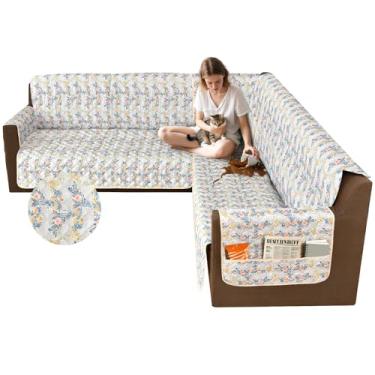 Imagem de ALIECOM Capas de sofá para sofá seccional, 10% impermeável, em forma de L, capa de sofá seccional de canto, lavável, impressa, protetor para animais de estimação com bolso (floral de salgueiro, GG)
