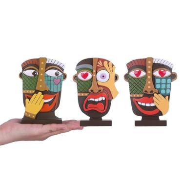 Imagem de oliruim Conjunto de 3 esculturas pequenas de rosto abstrato colorido pintado à mão, decoração de arte moderna de resina para prateleira, mesa, sala de estar, escritório, presente divertido exclusivo