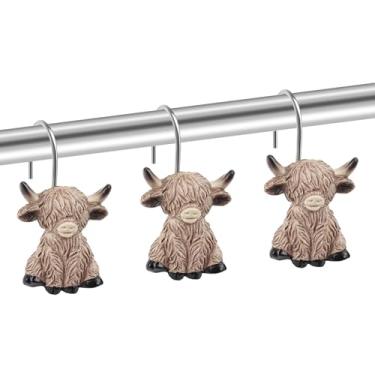Imagem de Faitove Ganchos de cortina de chuveiro Highland Cowboy, decorativos, estilo caubói ocidental, para banheiro, decoração de casa, cabides de resina, 12 peças