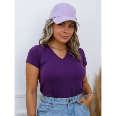 Imagem de Blusa Feminina Viscose Gola V Manga Curta Básica Casual - JST, Violeta
