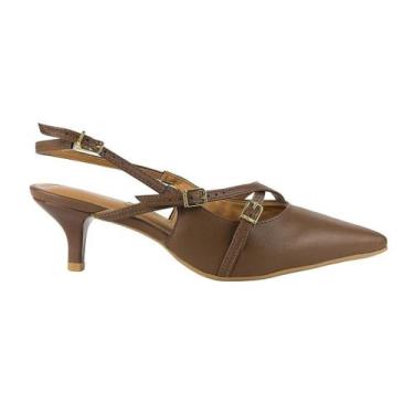 Imagem de Sapato Scarpin Vizzano Salto Fino Tiras Cruzadas, 35, Marrom café