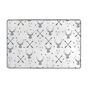 Imagem de Zeraoke Tapetes de área de cervos triângulos de flechas de caça para sala de estar de 1,2 x 1,8 m, tapete macio e moderno, tapetes felpudos antiderrapantes para decoração de casa, tapete lavável para