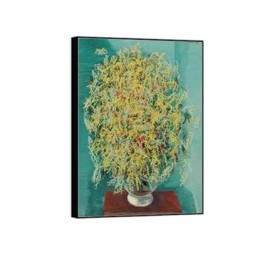 Imagem de BMZFYBS Pintura de arte de parede de flores - Imagem de decoração vintage - Mimosas 2 - Impressões em tela de moldura preta para sala de estar 40 x 55 cm 16 x 22 pol