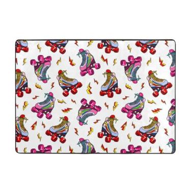 Imagem de Tapete colorido para área de patins 58 x 80 polegadas (4,84 x 6,67 pés), tapete moderno para sala de estar lavável, tapete de área grande de luxo com absorção de água, tapetes macios antiderrapantes