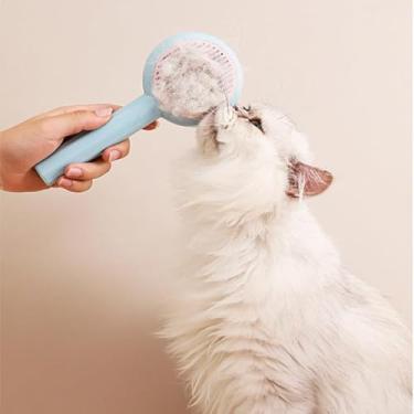 Imagem de Escova autolimpante para cuidados com animais de estimação, pente removedor de pelos de aço inoxidável com pontas de massagem para cães e gatos