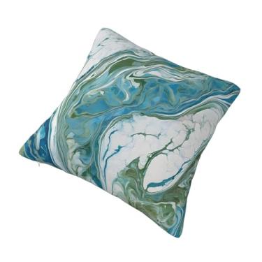 Imagem de Almofada quadrada decorativa com estampa de mármore azul-petróleo e dourado - Design reversível, zíper oculto, poliéster macio para sofá, cama e carro - Hipoalergênico 45,72 cm x 45,72 cm