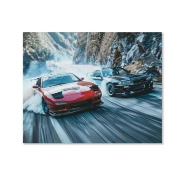 Imagem de HouLaiZhe Drift Jdm Car Rx7 Vs R34 Cartazes Esportivos Tela Estética Decoração de Parede Pintura de Parede Impressões Sala de Galeria Decoração de Parede para Quarto Sala de Estar Escritório 16 x 20