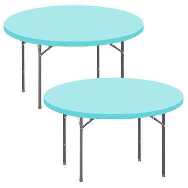 Imagem de Pacote com 2 toalhas de mesa redondas de 152 cm para mesas de mesa elásticas, à prova d'água, elástica, lavável, toalha de mesa de piquenique, uso interno e externo, dobrável, elastano, para